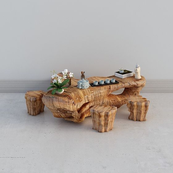 Root Tea Table Set 3D model