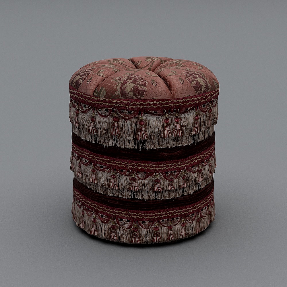Elegant Vintage Round Stool 3D model