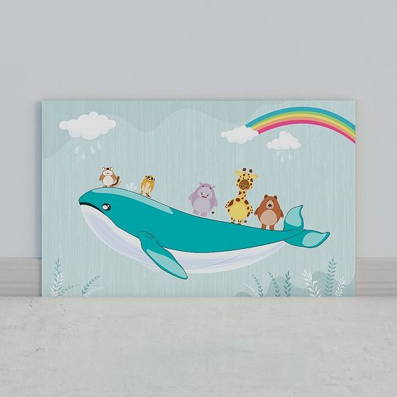 Dreamy Blue Whale 3D Model with Animal Friends