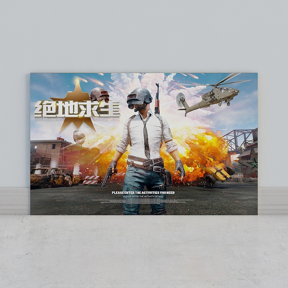 PUBG Poster 3D Model with Dynamic Battlefield Scene