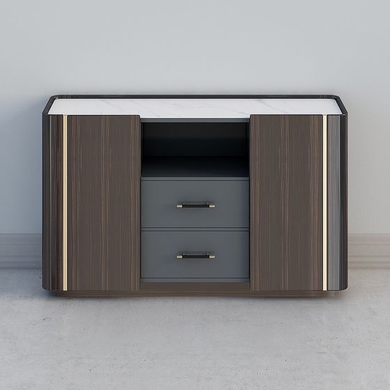 Elegant Low Poly Sideboard 3D model