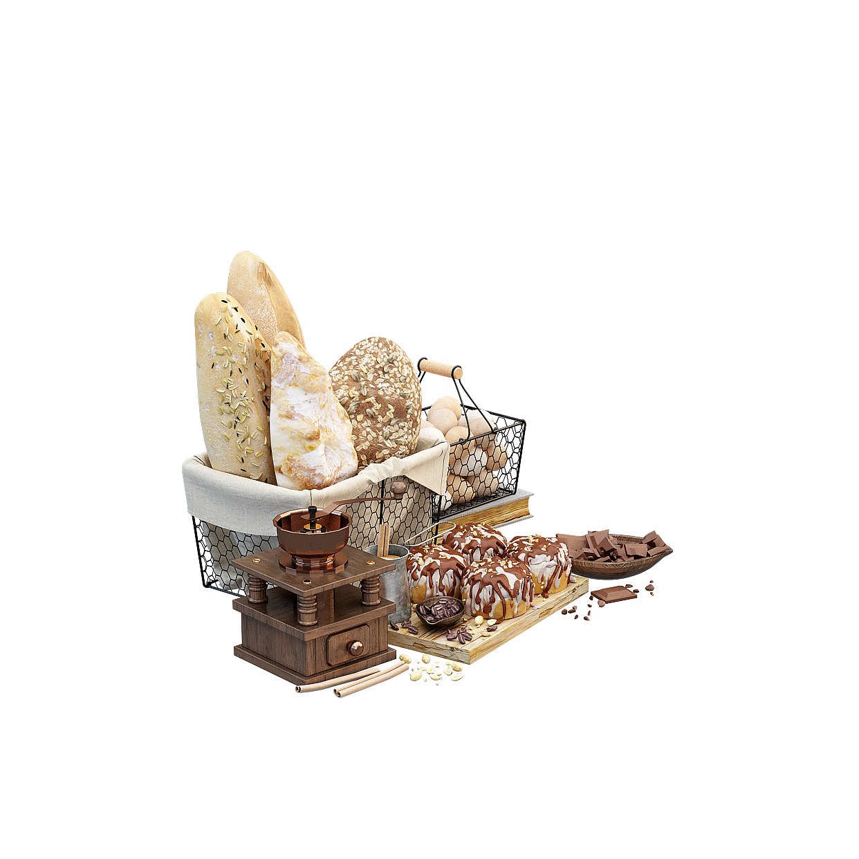 Charming Bakery 3D Model – Low Poly Breads & Pastries
