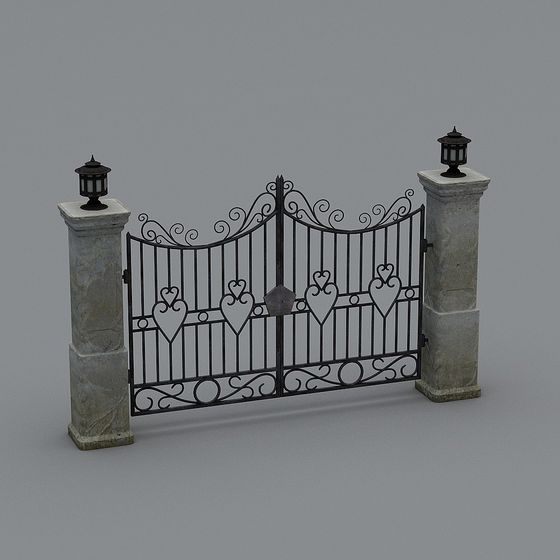 Heart-Shaped Wrought Iron Gate 3D model
