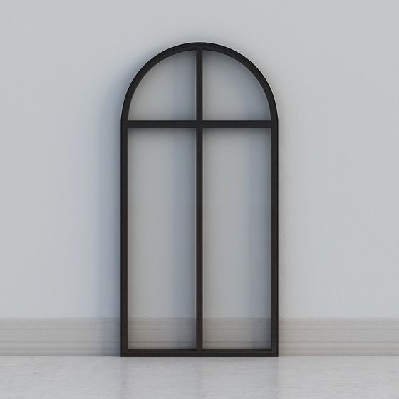 Elegant Arched Window Frame 3D Model – Black Metal Design