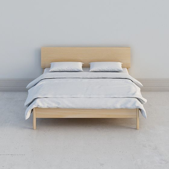 Stylish Wooden Bed Frame 3D model for Modern Interiors
