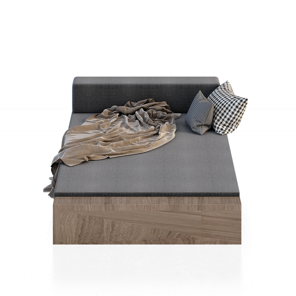 Modern Minimalist Bed 3D Model – Gray Wood Design