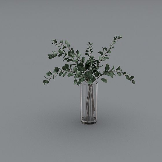 Eucalyptus in Glass Vase 3D model