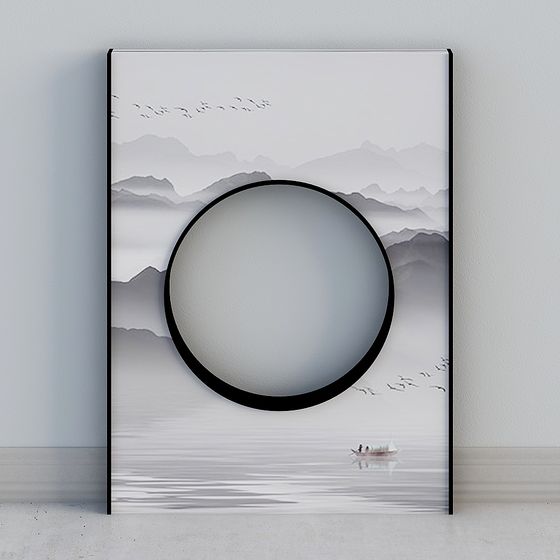 Elegant Ink Painting Mirror 3D model for Artistic Use