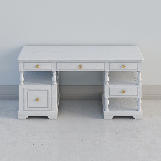 Vintage White Oak Desk 3D model