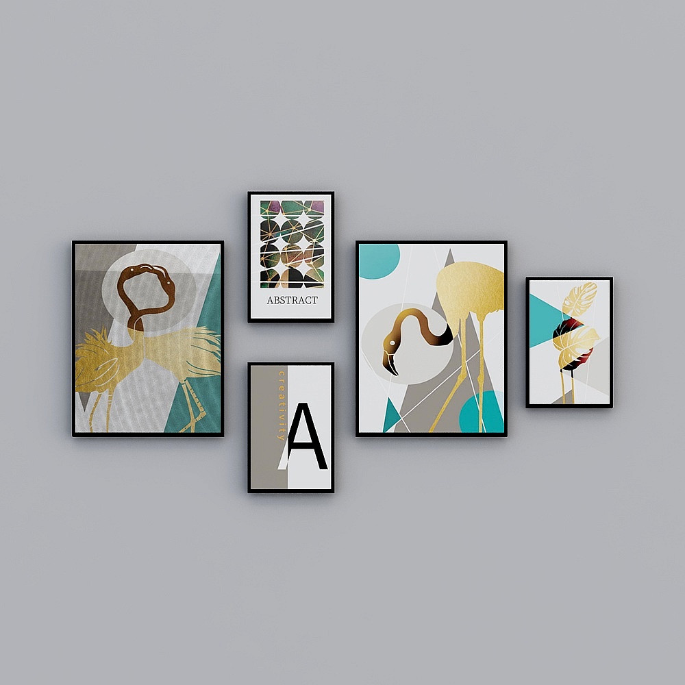 Elland decorative painting new Chinese modern simple European picture frame living room sofa background wall dining room entrance light luxury hanging painting multi-link painting personality art geometry abstract plant animals