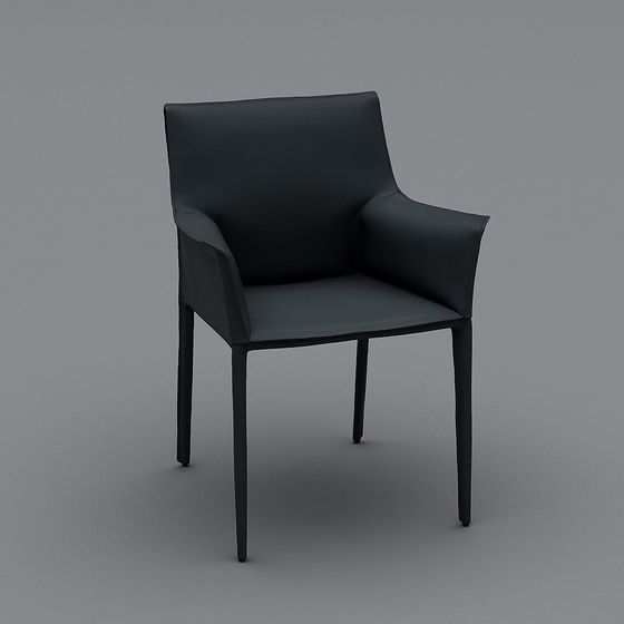 Modern black leather armchair with high back and thin legs on grey background