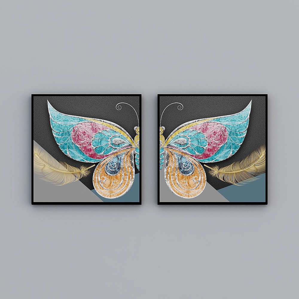 Elland decorative paintingmodern simple European picture frame living room sofa background wall dining room entrance light luxury hanging painting two-in-one personality art butterfly wings beautiful