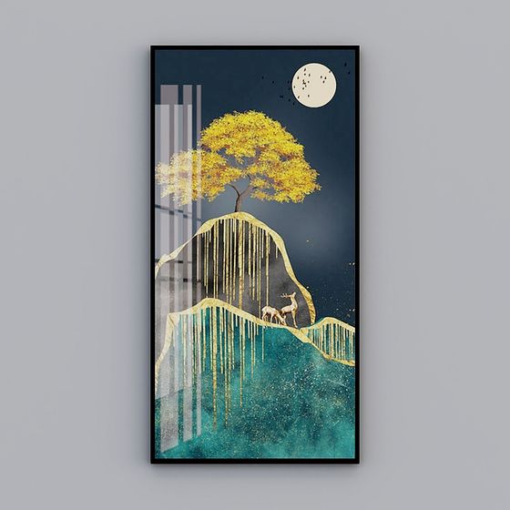 Golden Tree 3D Model in Mystical Forest