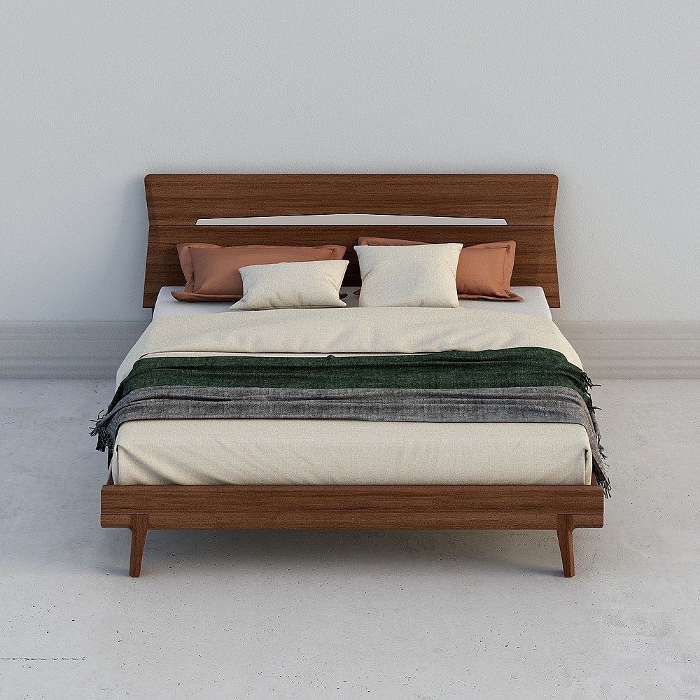 Minimalist Wooden Bed 3D model