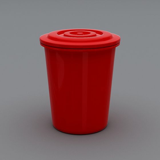 Stylish Red Trash Can 3D model for Creative Projects