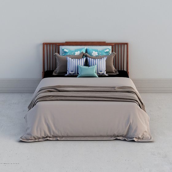 Stylish Wooden Bed Frame 3D model