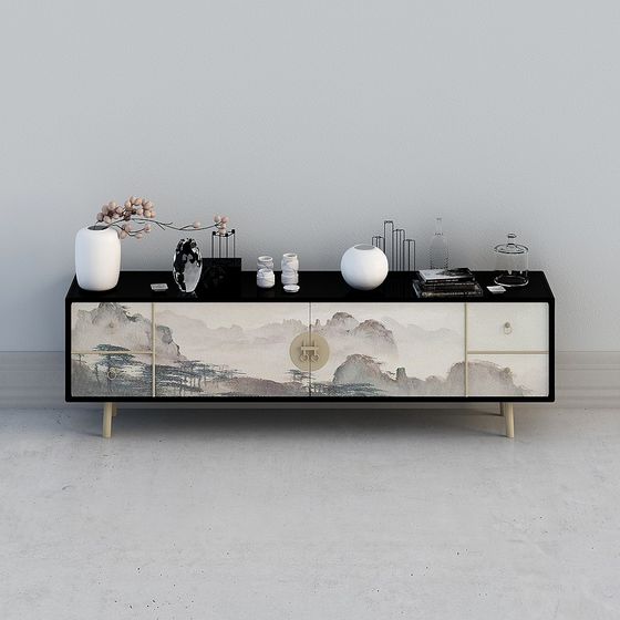Elegant Asian-Inspired TV Cabinet 3D model
