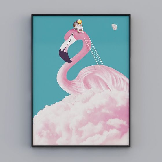 Low-Poly Pink Flamingo 3D Model with Astronaut