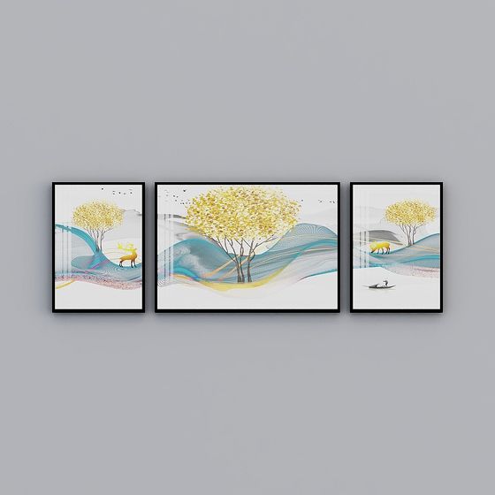 งานศิลปะตกแต่ง Elland บรรยากาศทิวทัศน์ในห้องนั่งเล่น ห้องนอน โซฟา เตียง งานศิลปะคริสตัลเซรามิก กรอบภาพสามภาพต่อกัน แขวนงานศิลปะโมเดิร์นหรูหรา H3131