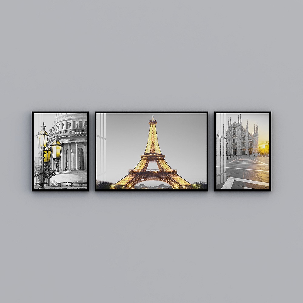 Elland decorative painting modern fresh simple fashion art personality city architecture painting new Chinese living room bedroom sofa bed head three consecutive paintings of three Nordic light luxury hanging painting H3187