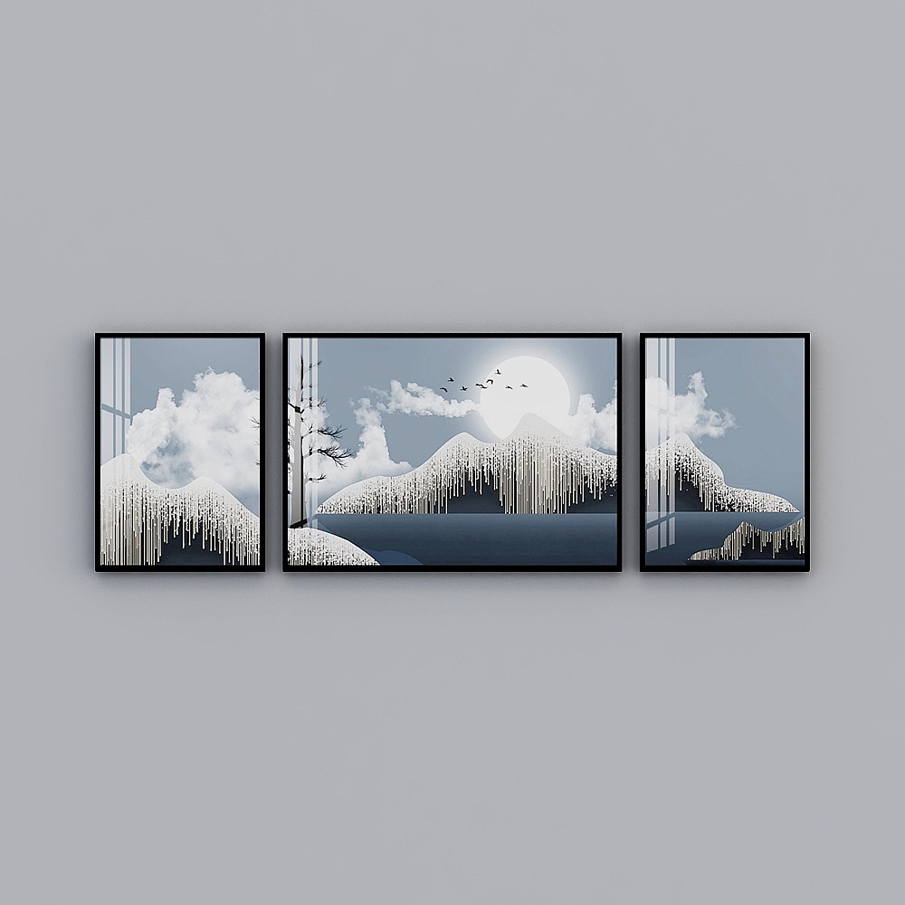 Elland decorative painting  evening atmospheric living room bedroom sofa bed head art crystal porcelain painting star painting frame three consecutive drawings stitched together three personality modern light luxury hanging painting H3030