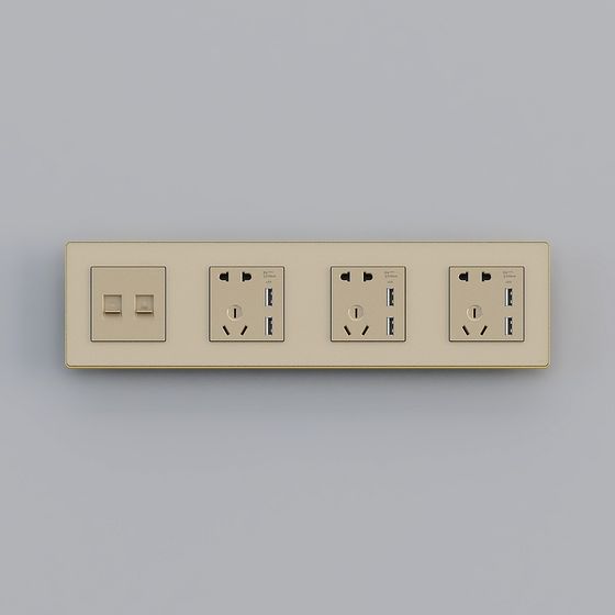 Beige Low-Poly 3D Socket Panel Model