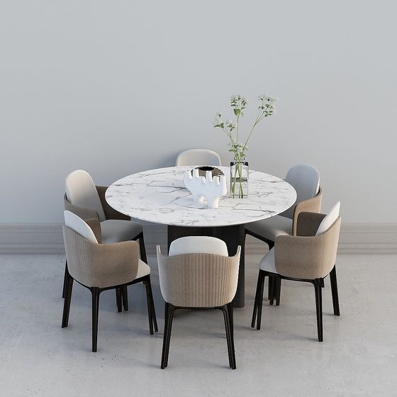 Elegant Low-Poly Dining Table and Chair Set 3D model