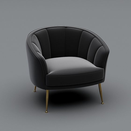 Elegant Black Chair 3D Model with Arms