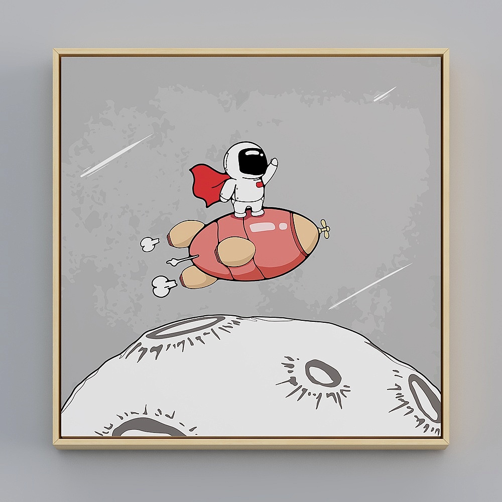 Cartoon space astronaut decorated painted children's room hanging painting