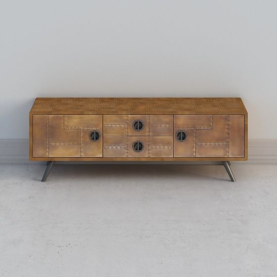 Retro Industrial TV Cabinet 3D model for Creative Spaces