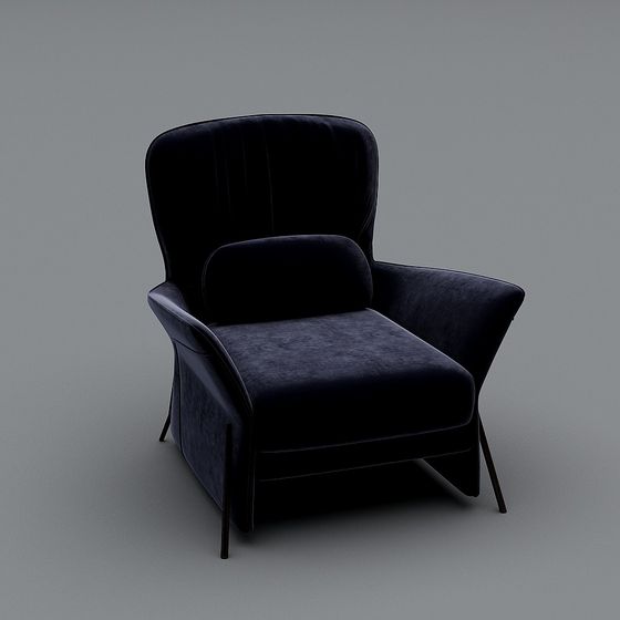 Deep Blue Velvet Armchair 3D model