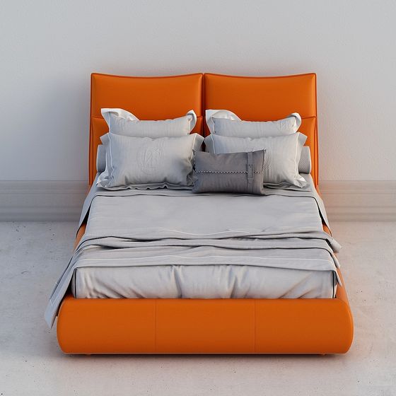 Modern Orange Leather Bed 3D model