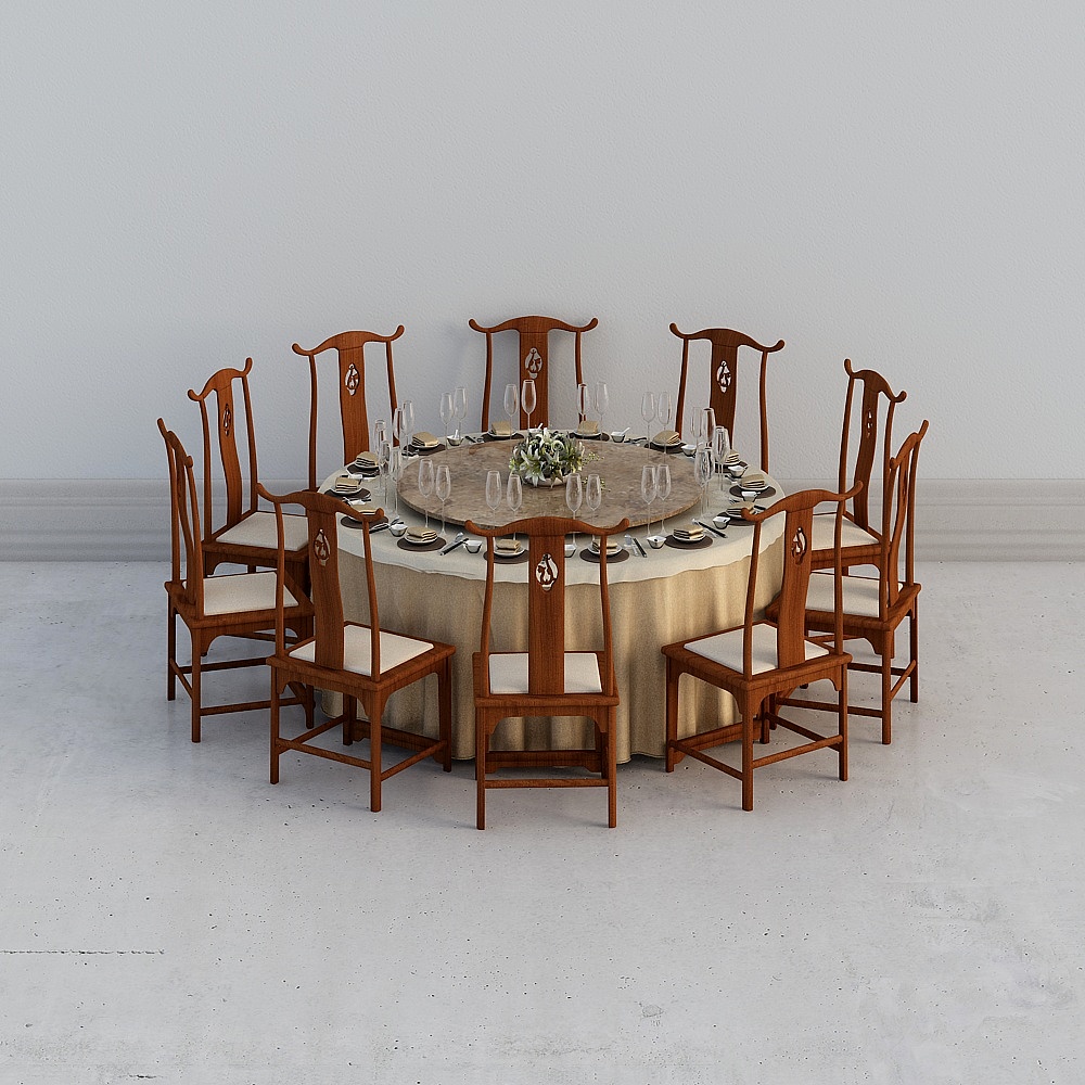 Stylish Gray and Earth Color Dining Table Set 3D Model