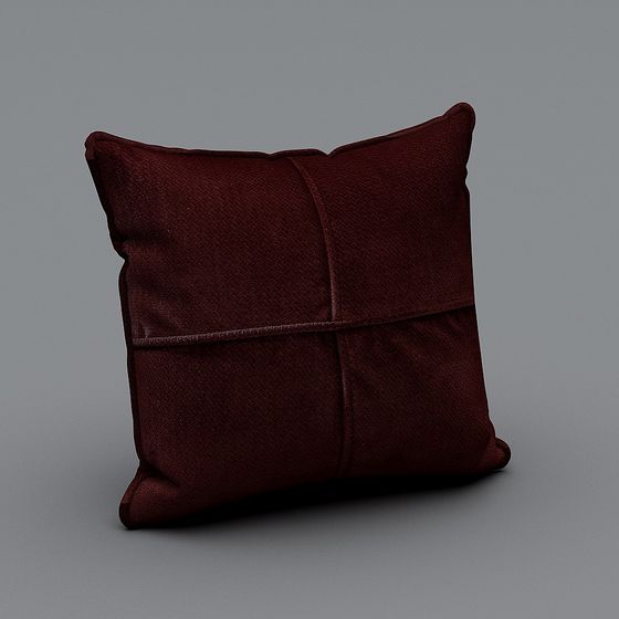 Elegant Burgundy Velvet Cushion 3D model