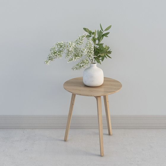 Wood Table with Vase 3D Model