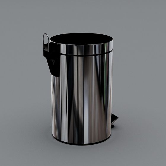 Sleek Stainless Steel Trash Bin 3D model