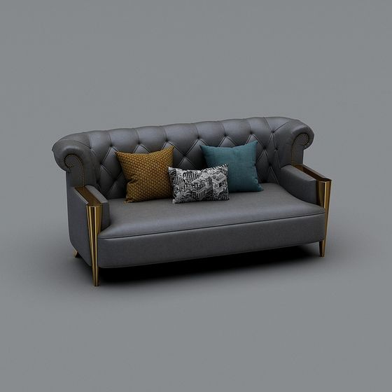 Elegant Gray Leather Sofa 3D model for Contemporary Spaces