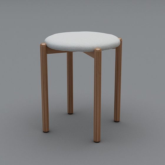 Stylish Wooden Round Stool 3D model