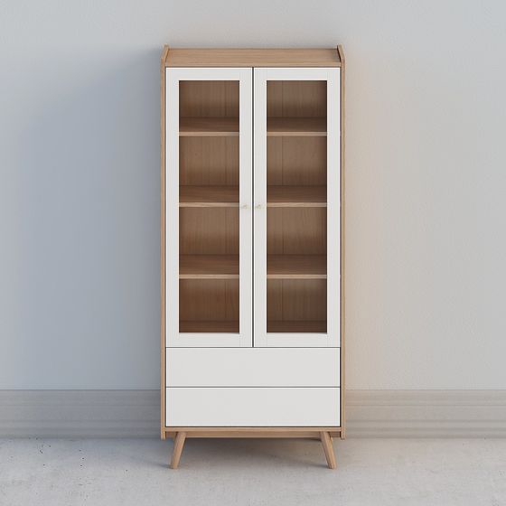 Nordic Style Display Cabinet 3D Model - Wood & White Finish