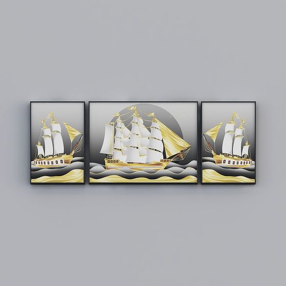 Sailing Ship Triptych 3D Model