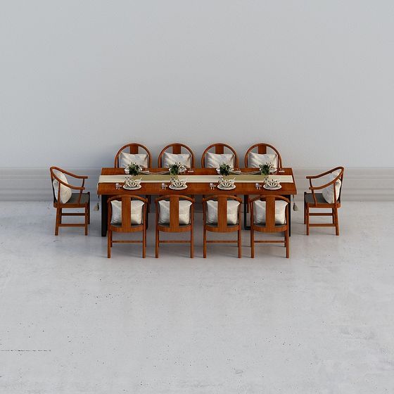 Vintage Dining Table and Chairs Set 3D model