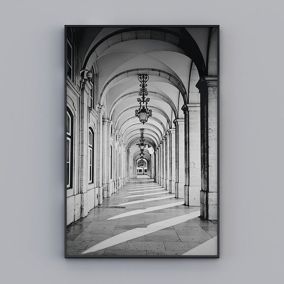 Low-Poly High-Detail Classical Corridor 3D Model