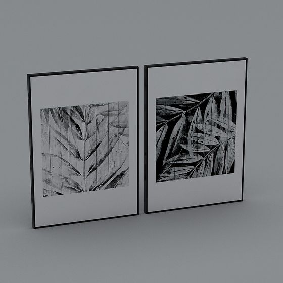 Elegant Black and White Plant Wall Art 3D model