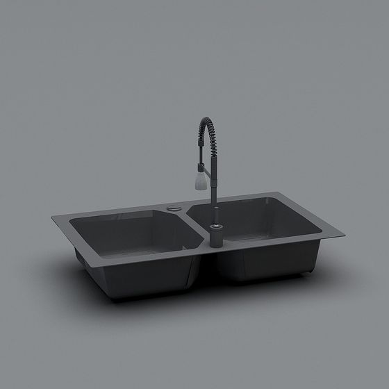 Sleek Double Bowl Sink 3D model for Modern Interiors