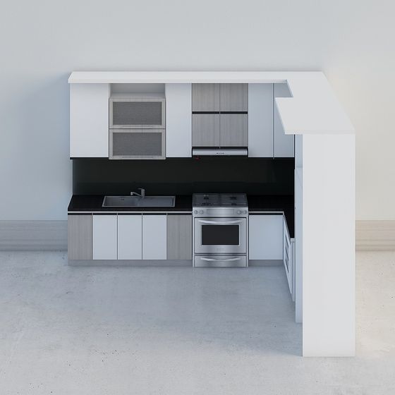 Contemporary Kitchen 3D model Design in Low Poly Style