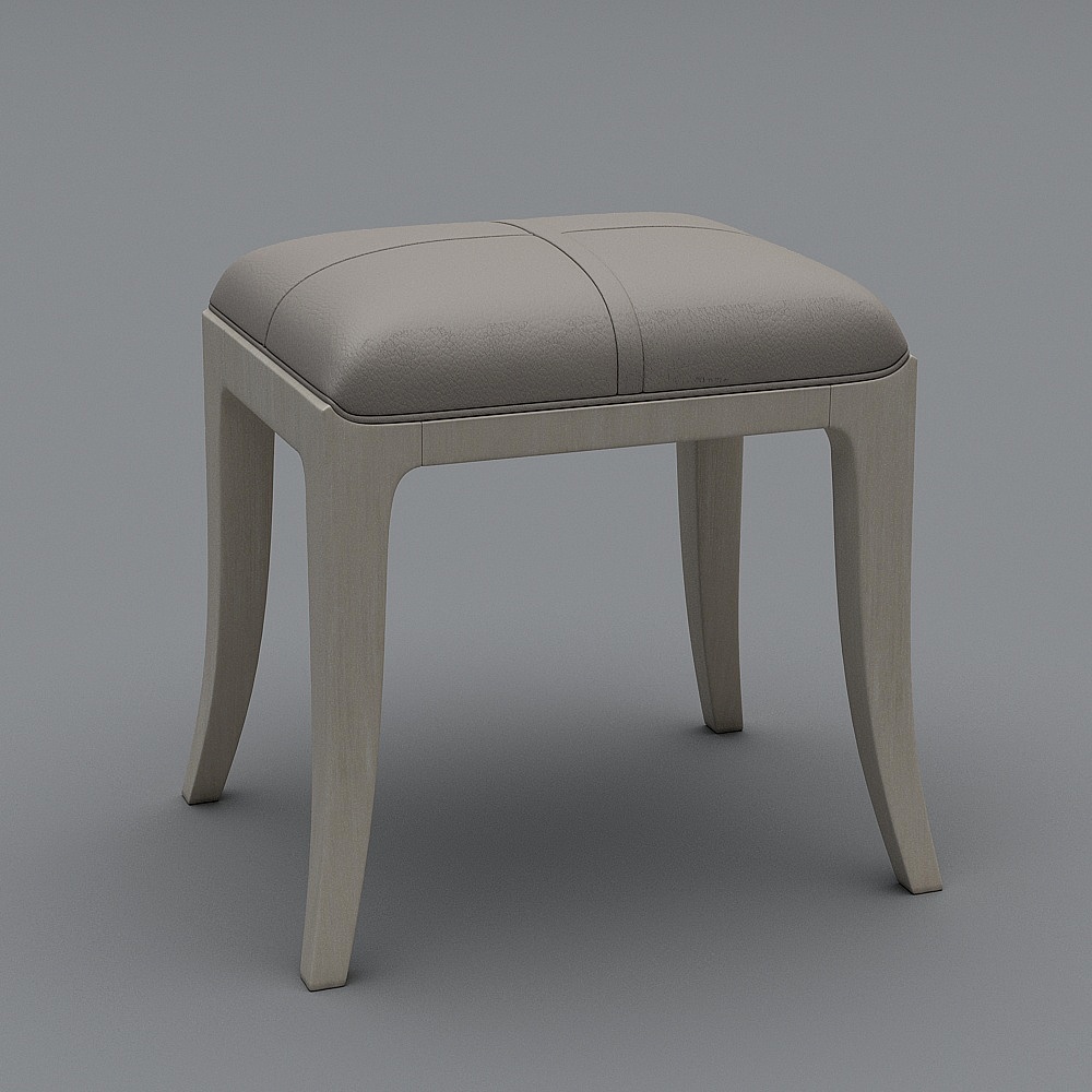 Modern light grey wooden footrest with padded beige cushion top on grey background