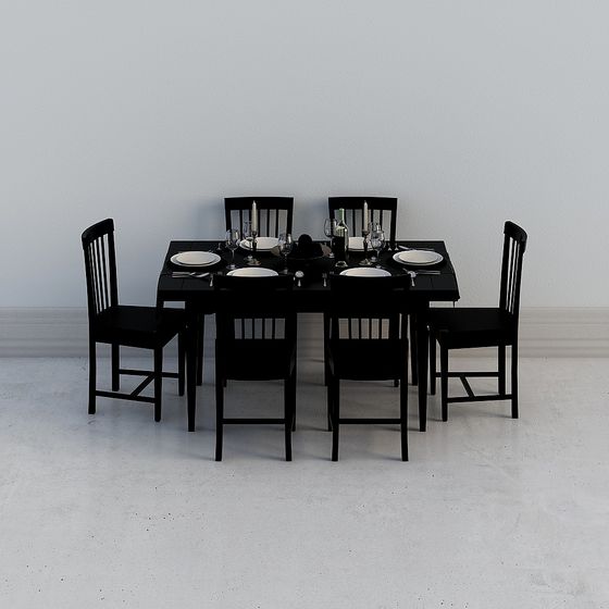 Sophisticated Black Dining Table and Chair Set 3D model