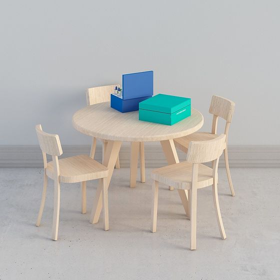 Round Table with Four Chairs 3D model
