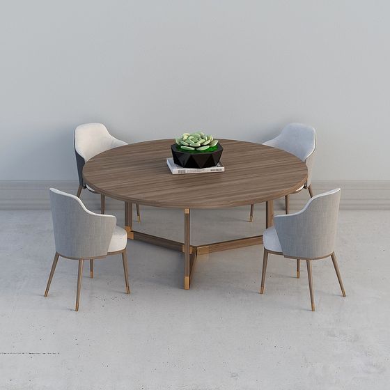 Round Table with Four Chairs 3D model for Modern Interiors