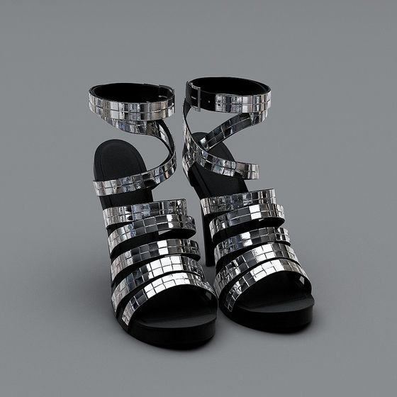 High-Detail Low Poly Heeled Sandals 3D model